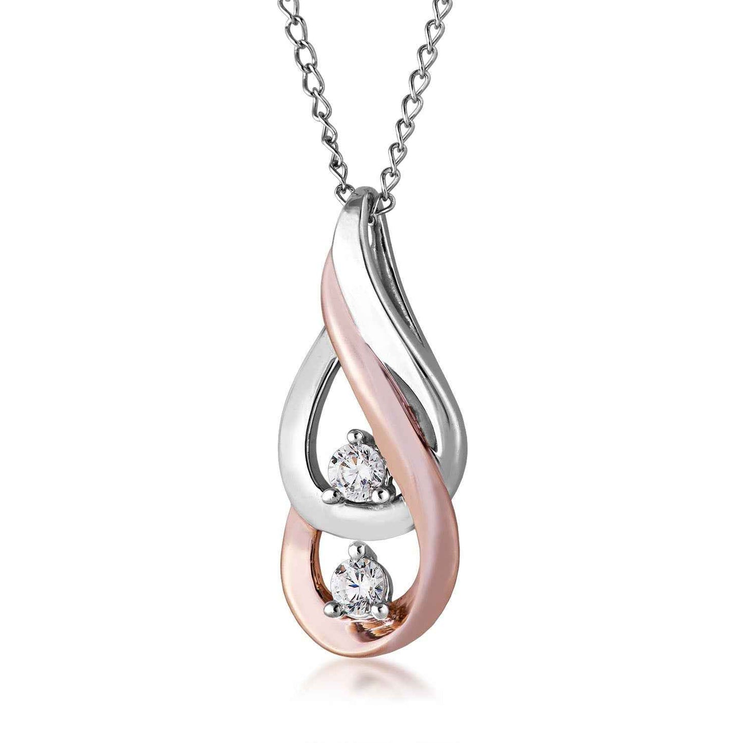 2BeLoved 1/7 ct. tw. Round Diamond Double Tear-Drop Shaped Pendant in 10K White and Pink Gold