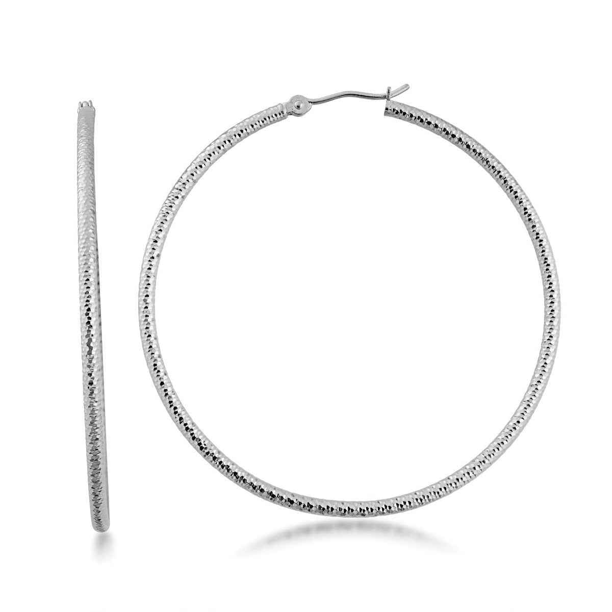 2x50mm Textured Hoop Earrings in 14K White Gold