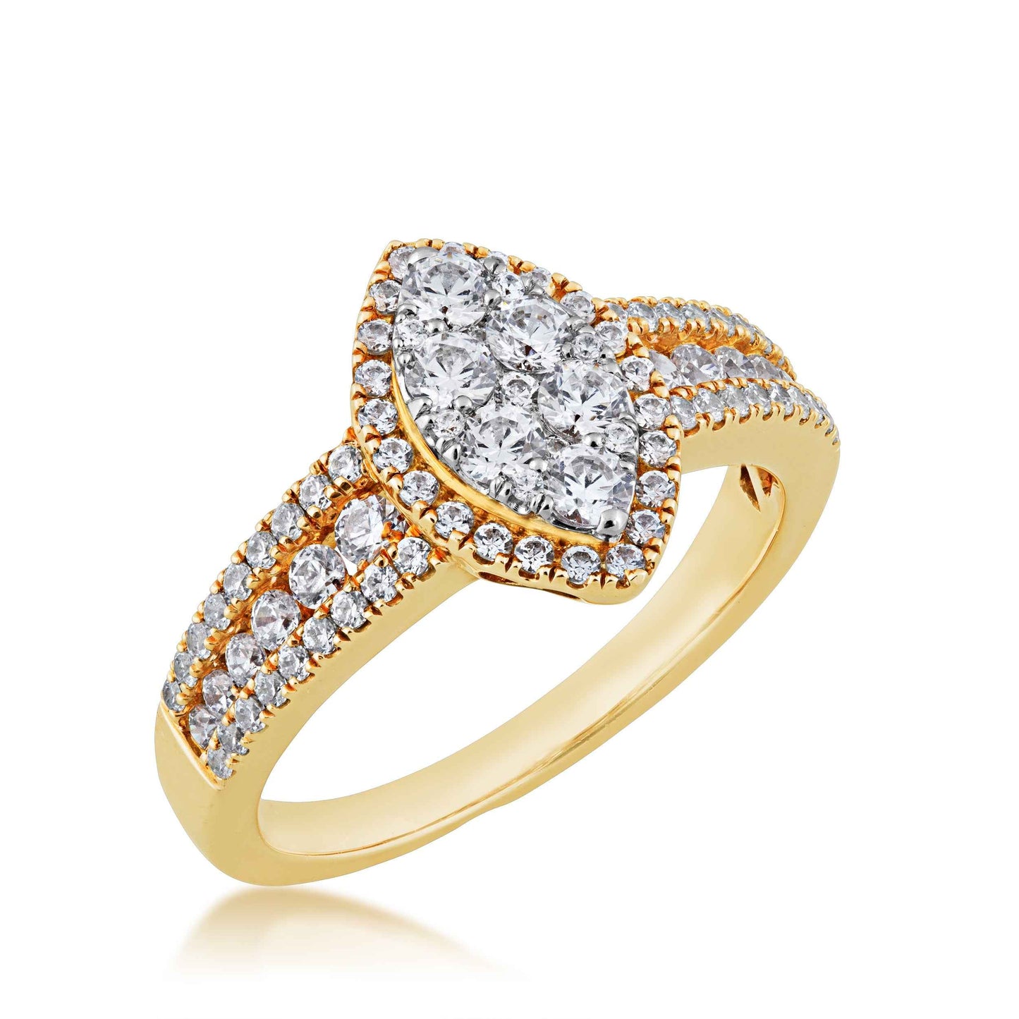 Fairytale Diamonds 1 ct. tw. Marquise Cluster Engagement Ring with Halo in 10K Yellow Gold front view
