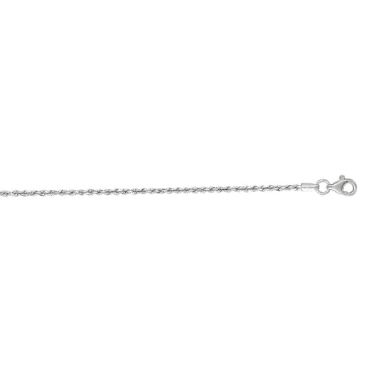 2mm 20-inch Solid Diamond Cut Rope Chain 10K White Gold front view
