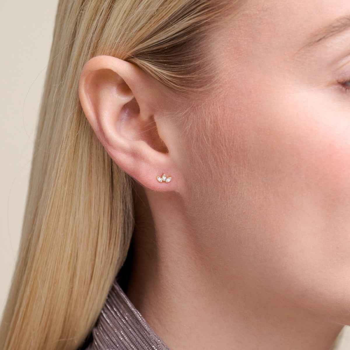 M by Monte Luna Lab-Grown Diamond Accent Triple Marquise Earrings in 14K Yellow Gold Plated Sterling Silver