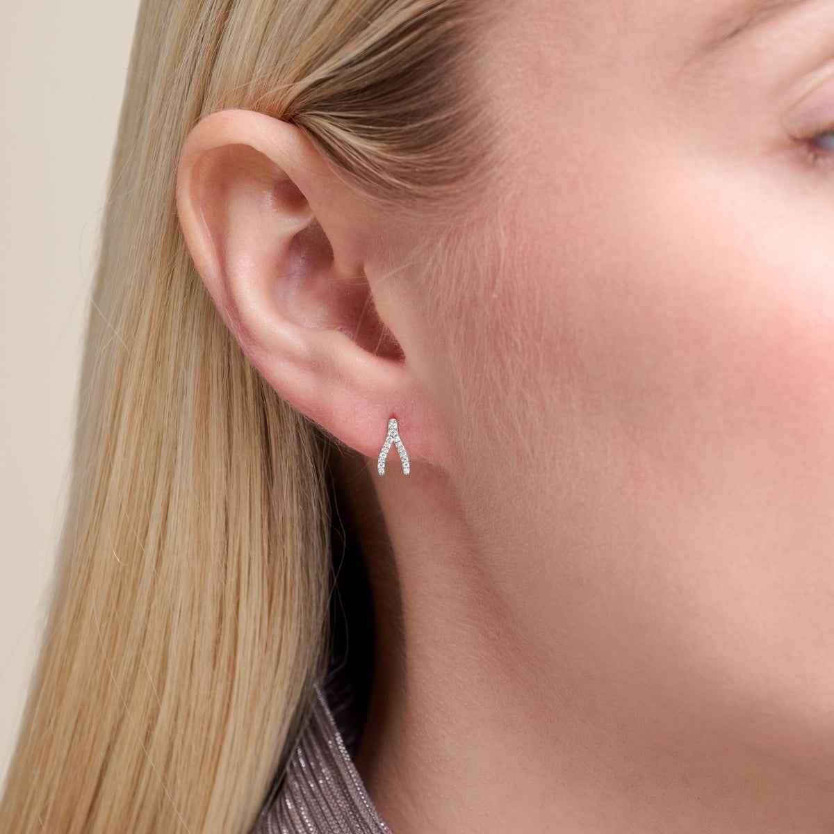M by Monte Luna 1/10 ct. tw. Lab-Grown Diamond Wishbone Earrings in Rhodium Plated Sterling Silver