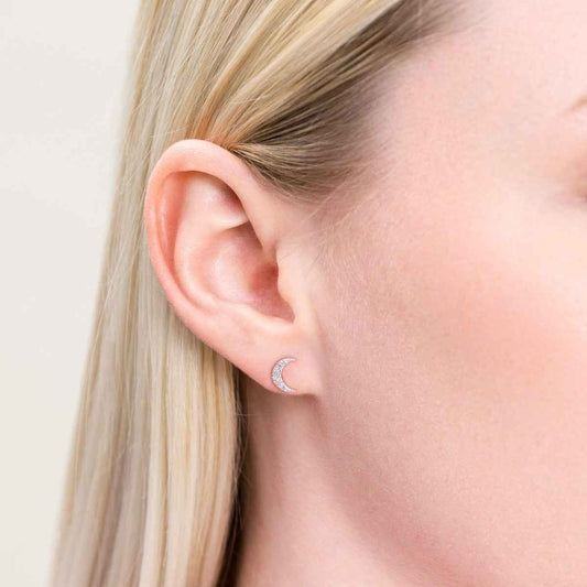 M by Monte Luna 1/10 ct. tw. Lab-Grown Diamond Moon Earrings in Rhodium Plated Sterling Silver
