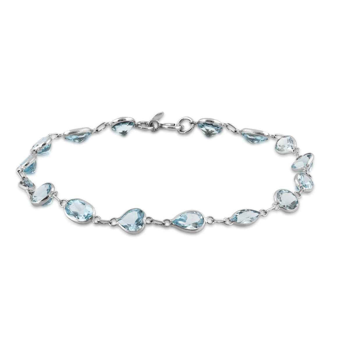 Multi-Shape Blue Topaz Link Bracelet in 14K White Gold