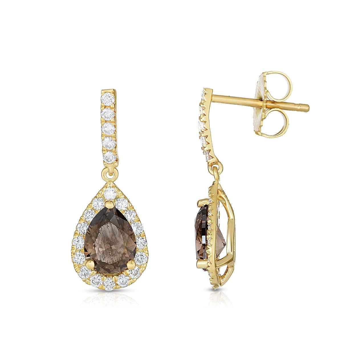 Mocha Lux 1-1/10 ct. tw. Pear Mocha and White Diamond Drop Earrings in 14K Yellow Gold