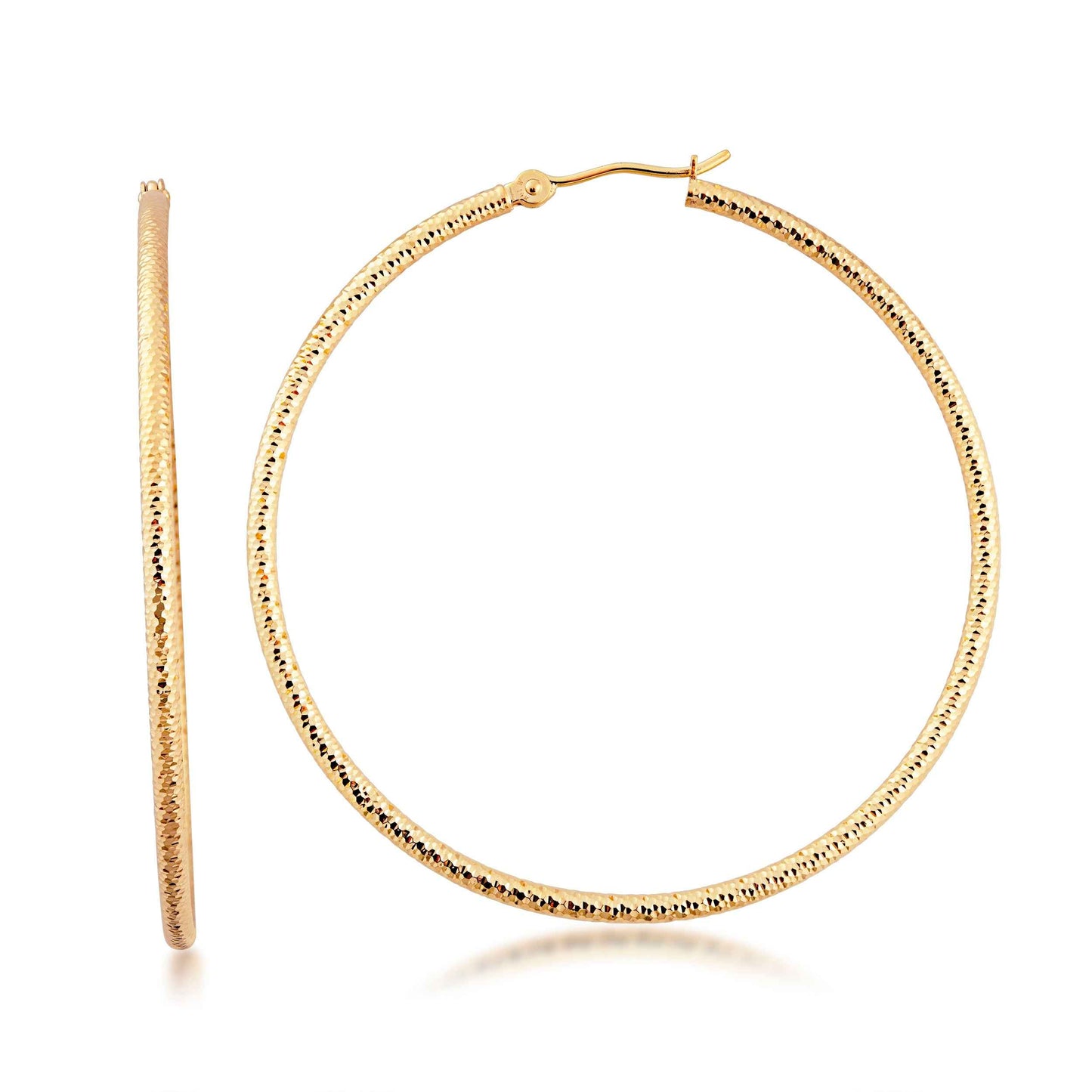 2x50mm Textured Hoop Earrings in 14K Yellow Gold