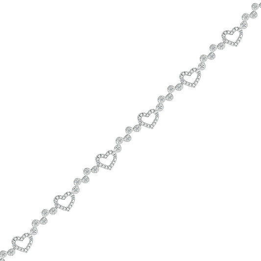 1/4 ct. tw. Diamond Open Heart Bracelet in Sterling Silver front view