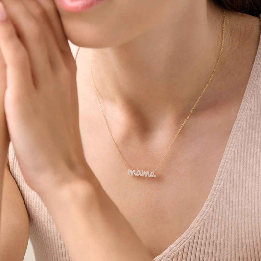 M by Monte Luna 1/8 ct. tw. Lab-Grown Diamond Mama Necklace in 14K Yellow Gold Plated Sterling Silver front view