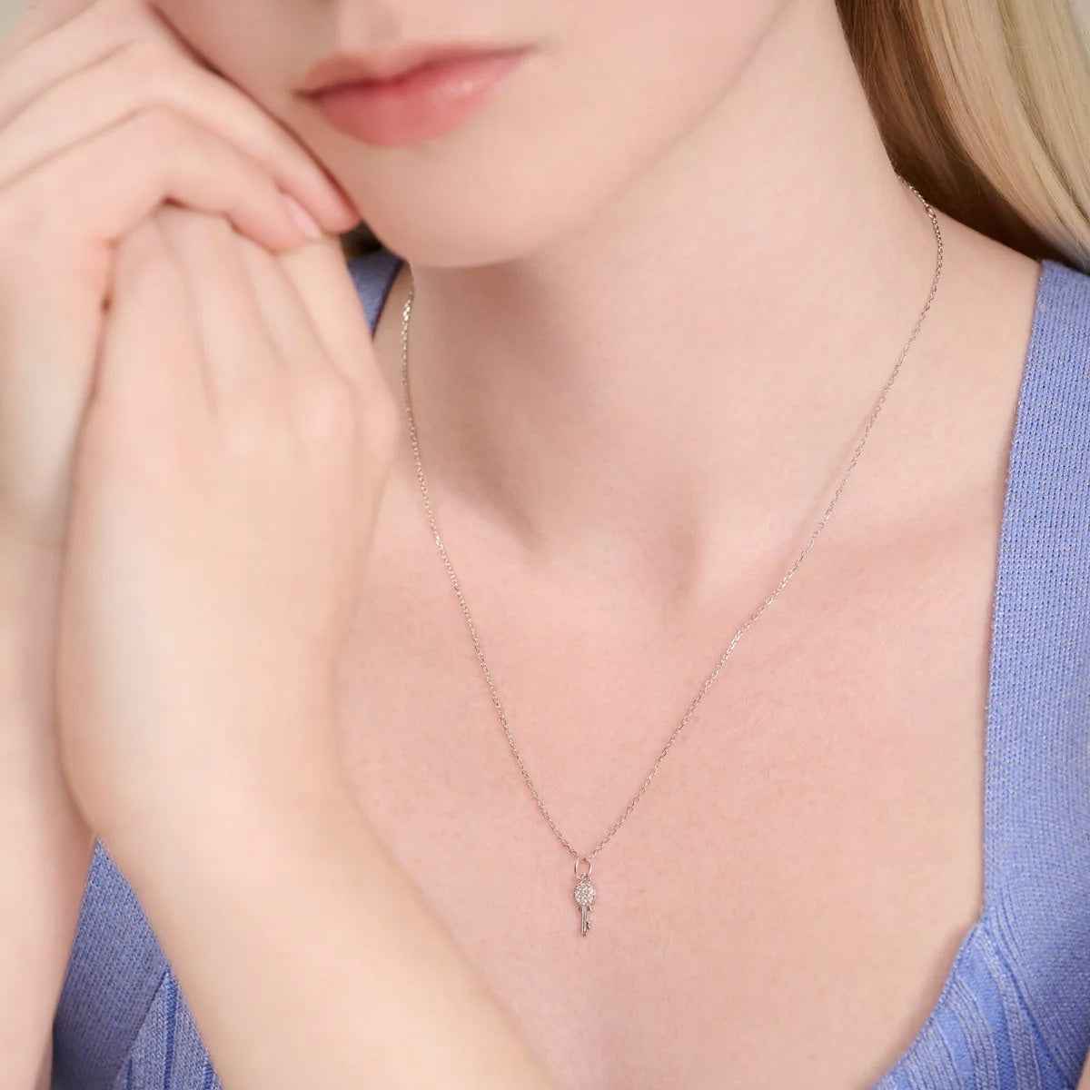M by Monte Luna Lab-Grown Diamond Accent Latchkey Pendant in Rhodium Plated Sterling Silver front view