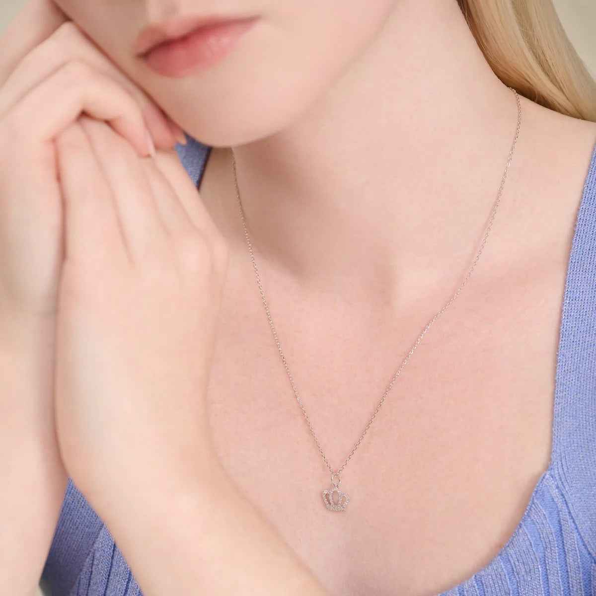 M by Monte Luna 1/6 ct. tw. Lab-Grown Diamond Crown Pendant in Rhodium Plated Sterling Silver front view
