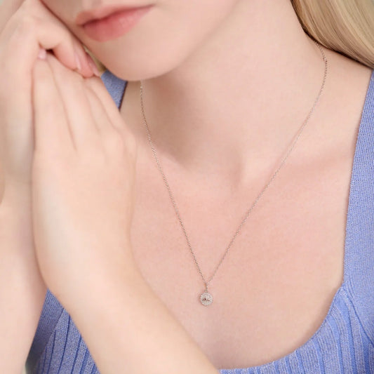 M by Monte Luna 1/8 ct. tw. Lab-Grown Diamond Lotus Tag Pendant in Rhodium Plated Sterling Silver front view