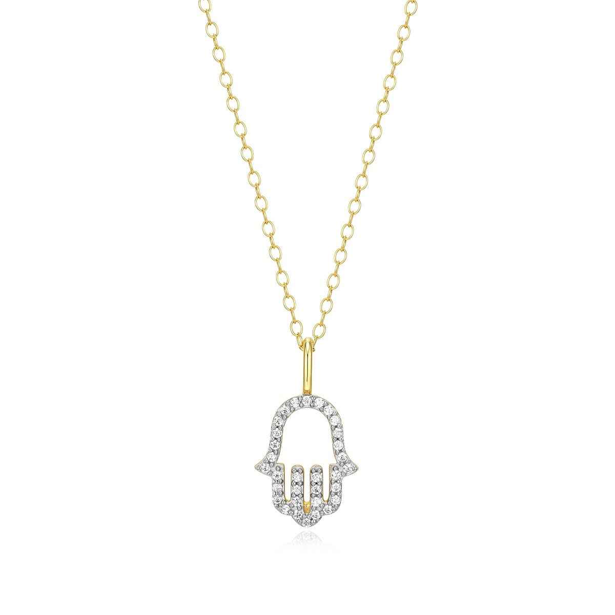 M by Monte Luna 1/10 ct. tw. Lab-Grown Diamond Hamsa Pendant in 14K Yellow Gold Plated Sterling Silver
