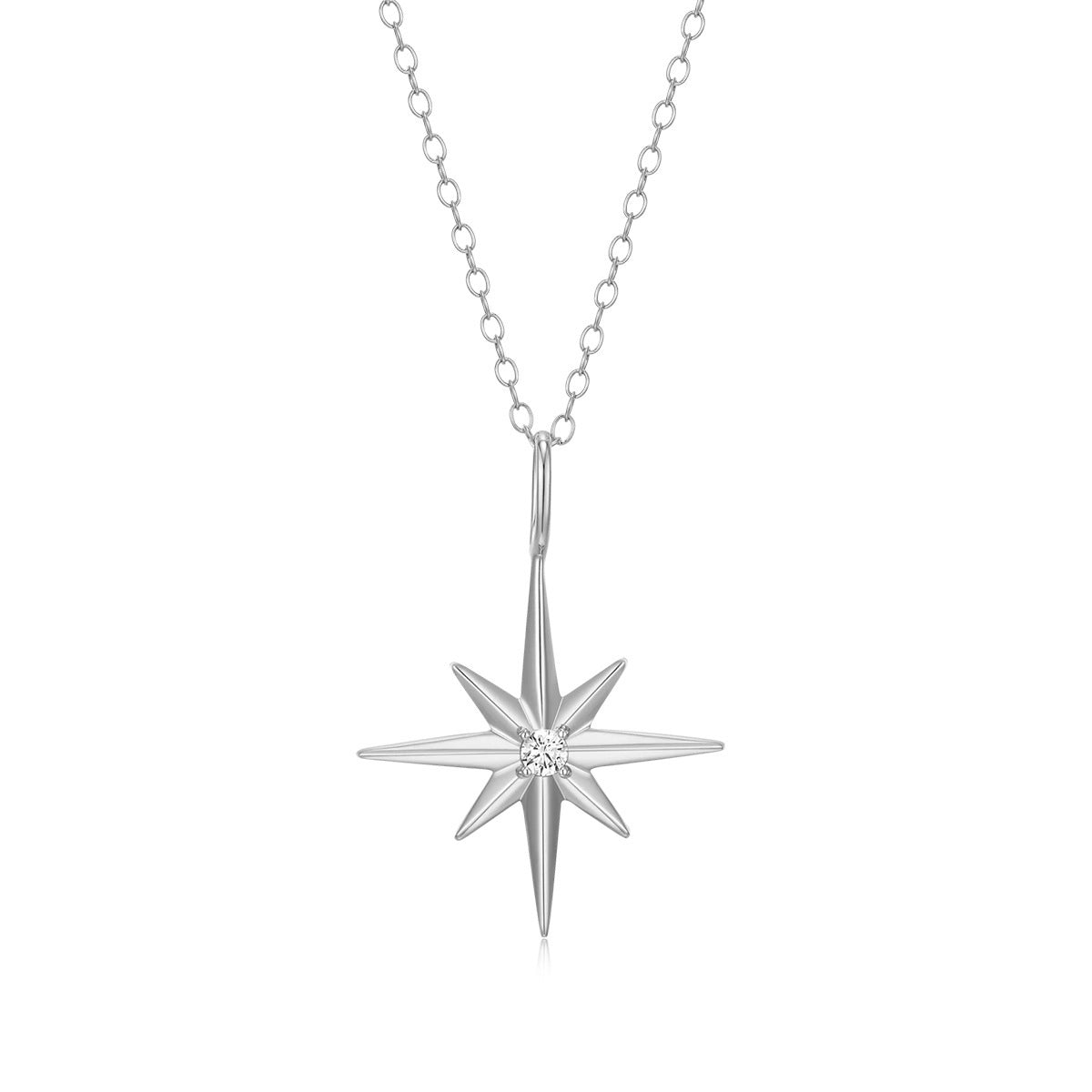 M by Monte Luna Lab-Grown Diamond Accent North Star Pendant in Rhodium Plated Sterling Silver