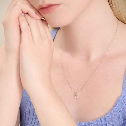 M by Monte Luna Lab-Grown Diamond Accent Wishbone Pendant in Rhodium Plated Sterling Silver front view