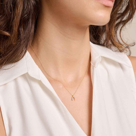 M by Monte Luna Lab-Grown Diamond Accent Wishbone Pendant in 14K Yellow Gold Plated Sterling Silver front view