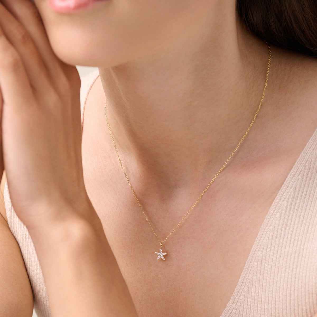 M by Monte Luna 1/10 ct. tw. Lab-Grown Diamond Starfish Pendant in 14K Yellow Gold Plated Sterling Silver front view