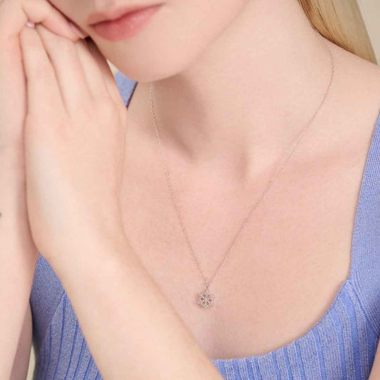 M by Monte Luna 1/8 ct. tw. Lab-Grown Diamond Snowflake Pendant in Rhodium Plated Sterling Silver front view