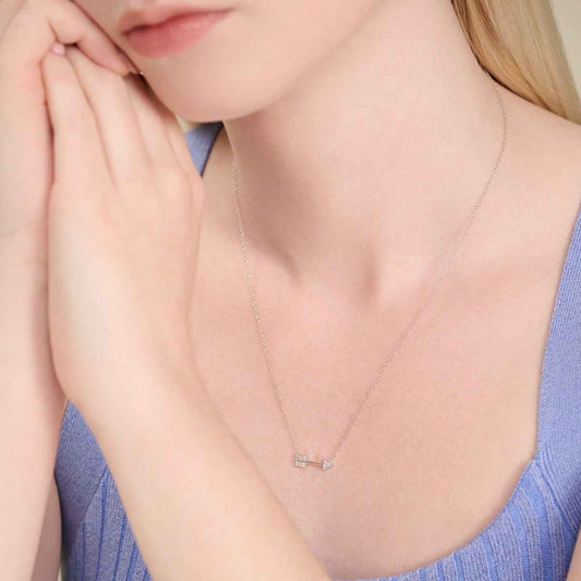 M by Monte Luna 1/10 ct. tw. Lab-Grown Diamond Arrow Necklace in Rhodium Plated Sterling Silver front view