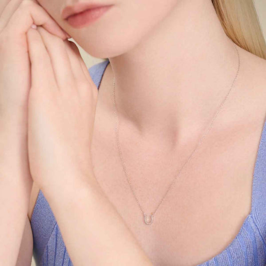 M by Monte Luna Lab-Grown Diamond Accent Horseshoe Necklace in Rhodium Plated Sterling Silver front view