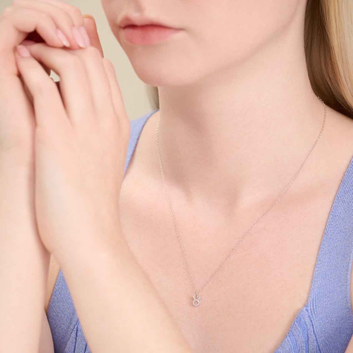 M by Monte Luna Lab-Grown Diamond Accent Taurus Pendant in Rhodium Plated Sterling Silver front view