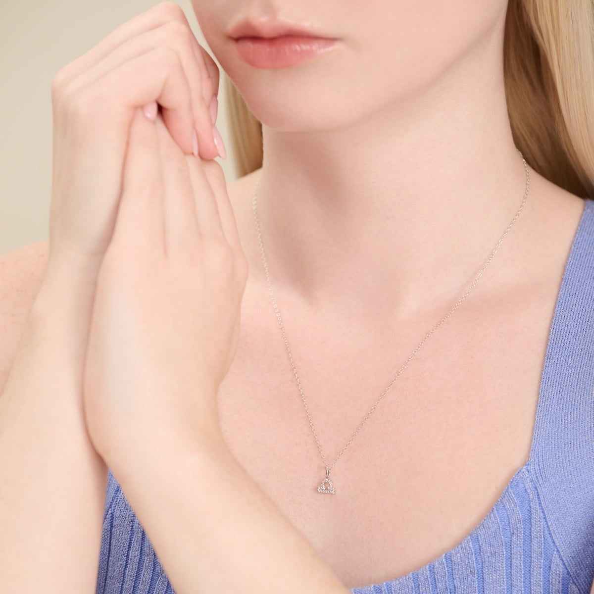 M by Monte Luna Lab-Grown Diamond Accent Libra Pendant in Rhodium Plated Sterling Silver front view