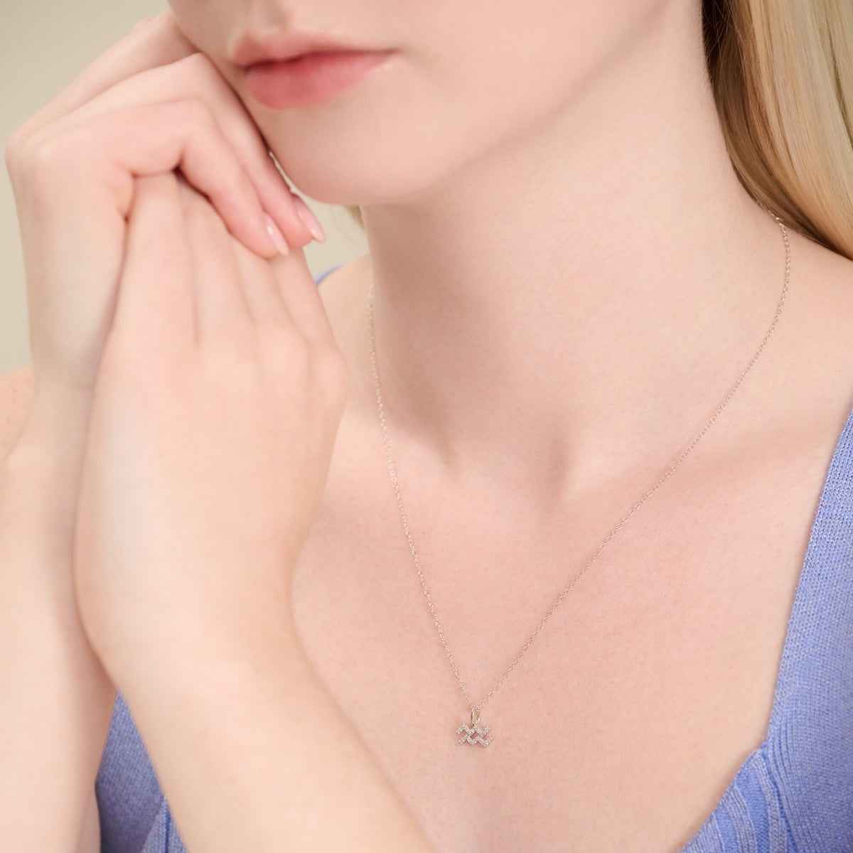M by Monte Luna Lab-Grown Diamond Accent Aquarius Pendant in Rhodium Plated Sterling Silver front view