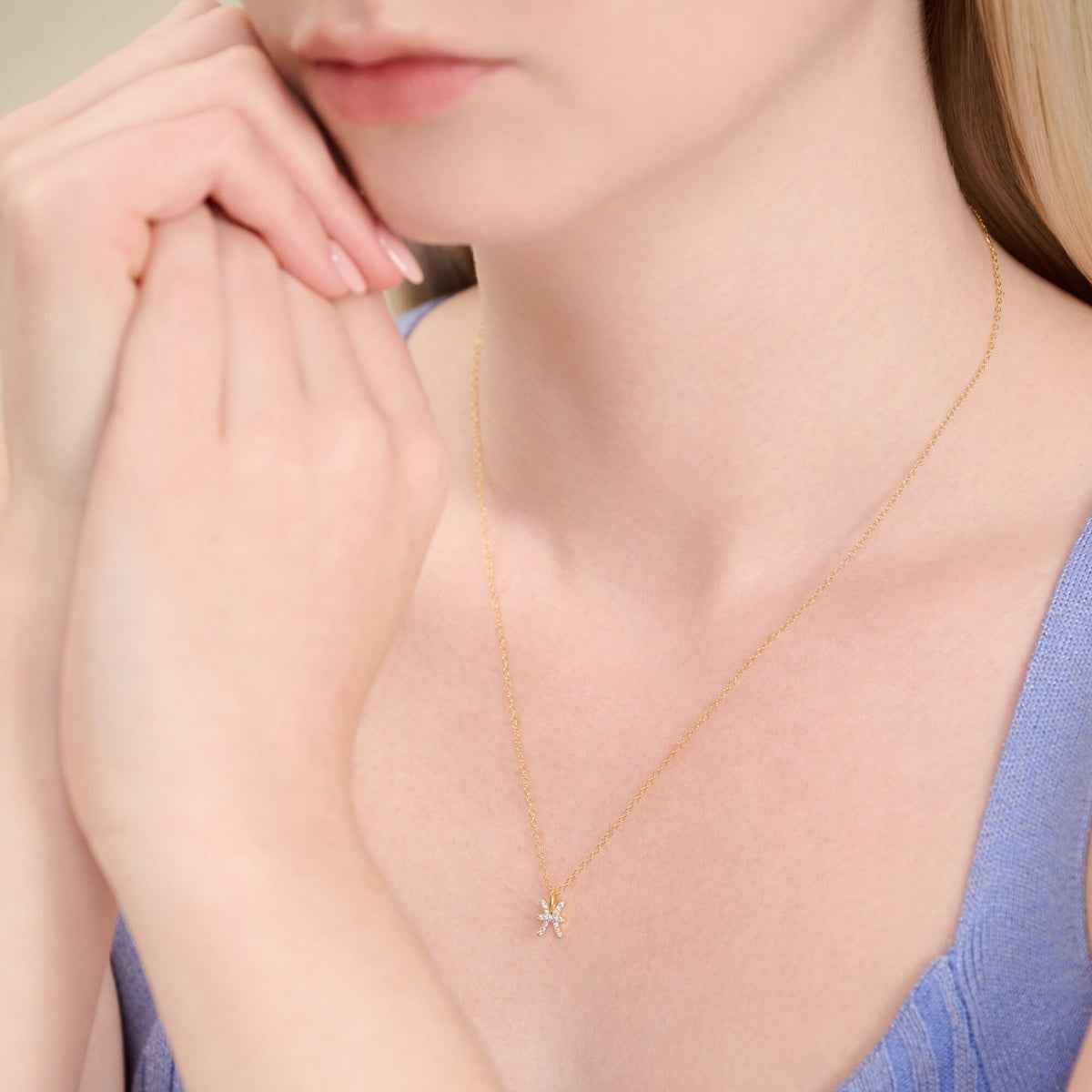 M by Monte Luna Lab-Grown Diamond Accent Pisces Pendant in 14K Yellow Gold Plated Sterling Silver front view