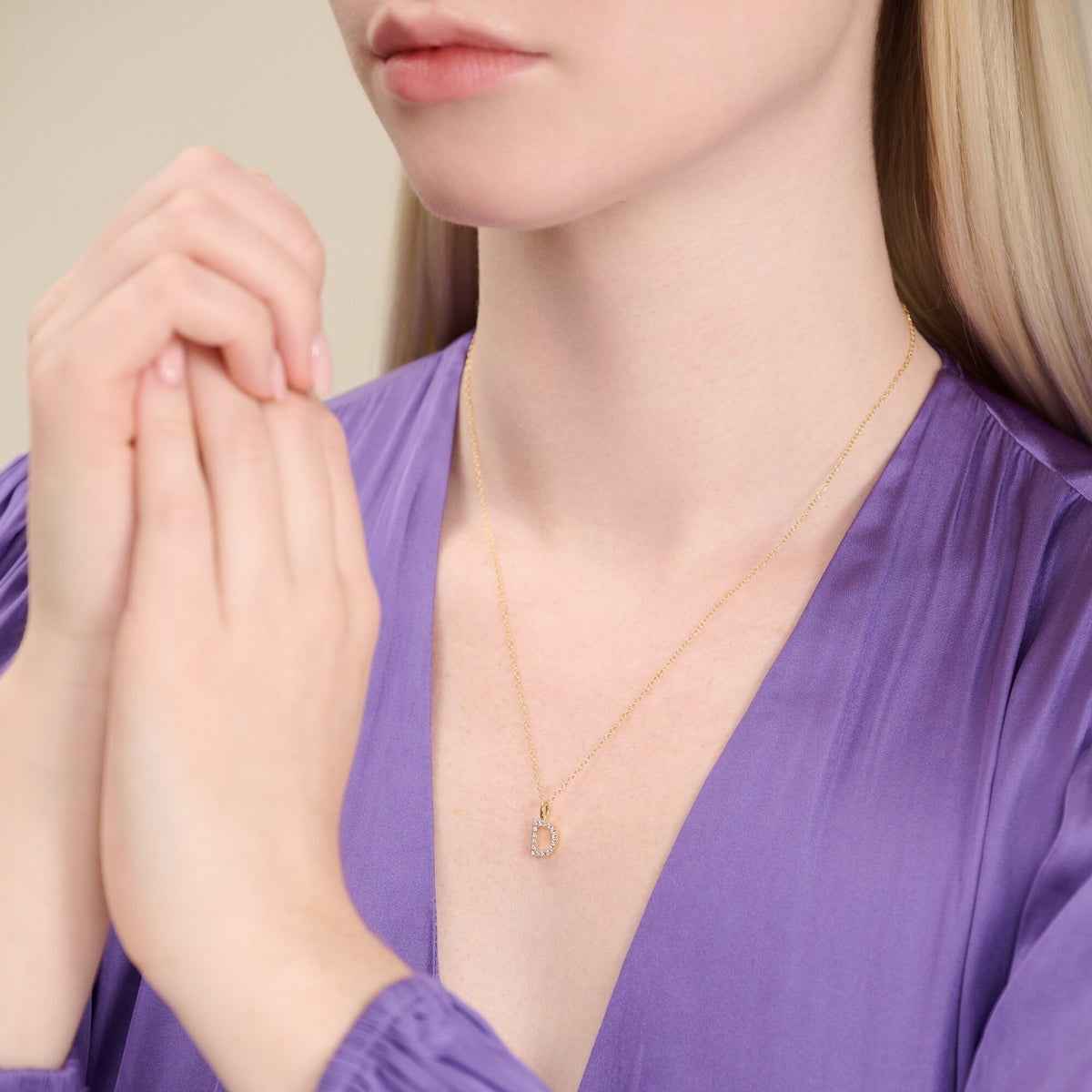 M by Monte Luna Lab-Grown Diamond Accent Initial D Pendant in 14K Yellow Gold Plated Sterling Silver front view