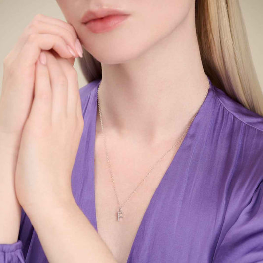 M by Monte Luna Lab-Grown Diamond Accent Initial F Pendant in Rhodium Plated Sterling Silver front view