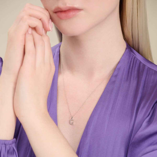 M by Monte Luna Lab-Grown Diamond Accent Initial G Pendant in Rhodium Plated Sterling Silver front view
