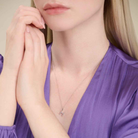 M by Monte Luna Lab-Grown Diamond Accent Initial H Pendant in Rhodium Plated Sterling Silver front view