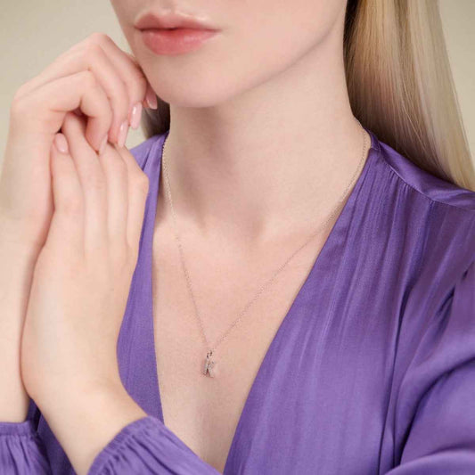 M by Monte Luna Lab-Grown Diamond Accent Initial K Pendant in Rhodium Plated Sterling Silver front view