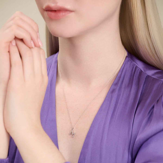M by Monte Luna Lab-Grown Diamond Accent Initial M Pendant in Rhodium Plated Sterling Silver front view