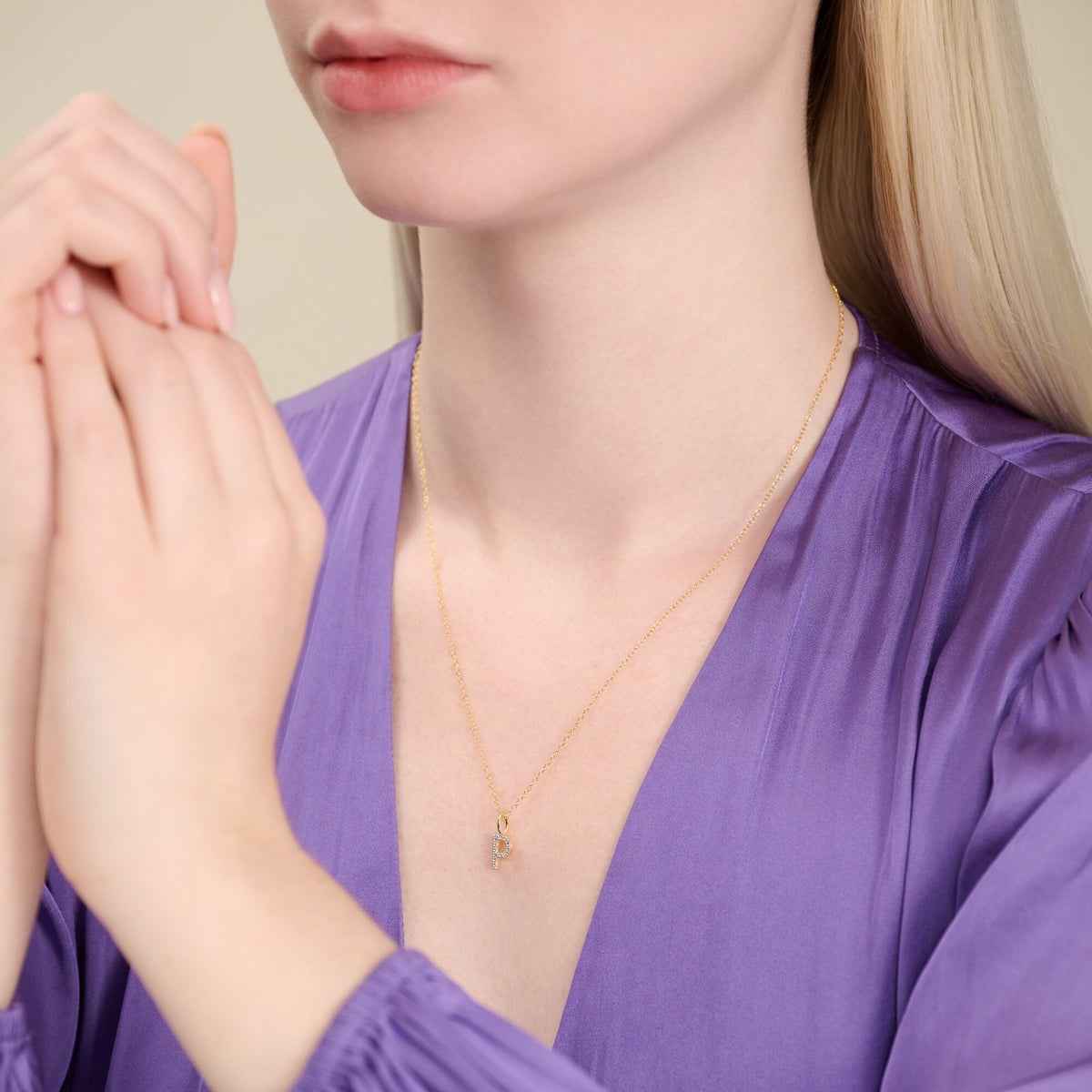 M by Monte Luna Lab-Grown Diamond Accent Initial P Pendant in 14K Yellow Gold Plated Sterling Silver front view