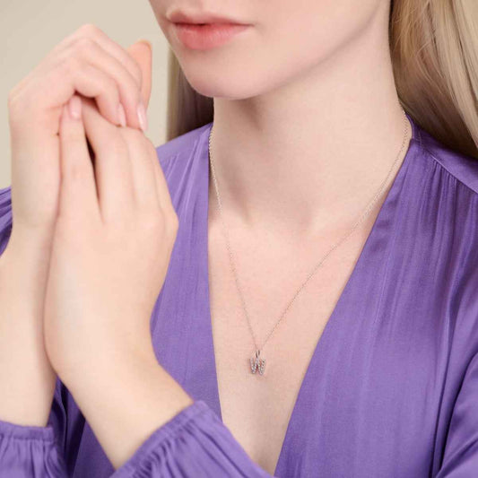M by Monte Luna Lab-Grown Diamond Accent Initial W Pendant in Rhodium Plated Sterling Silver front view