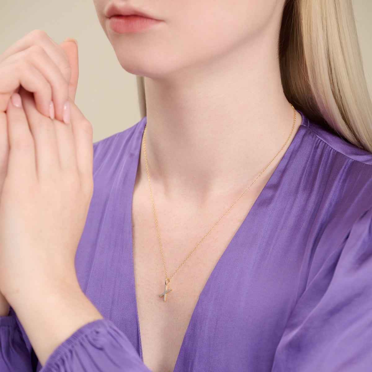M by Monte Luna Lab-Grown Diamond Accent Initial X Pendant in 14K Yellow Gold Plated Sterling Silver front view