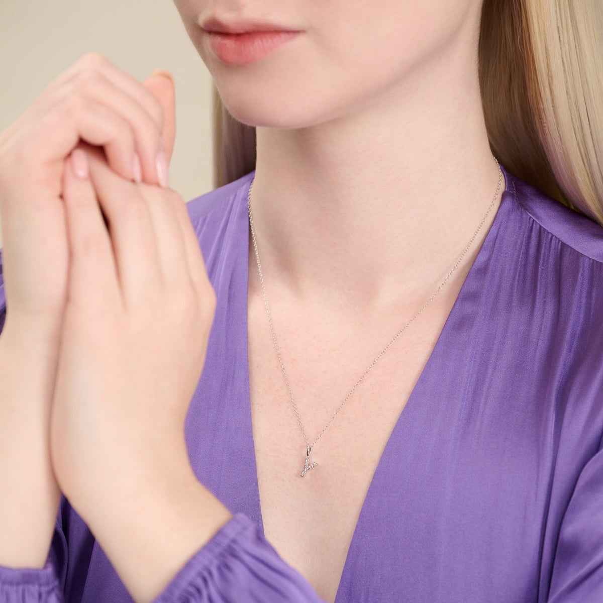 M by Monte Luna Lab-Grown Diamond Accent Initial Y Pendant in Rhodium Plated Sterling Silver front view