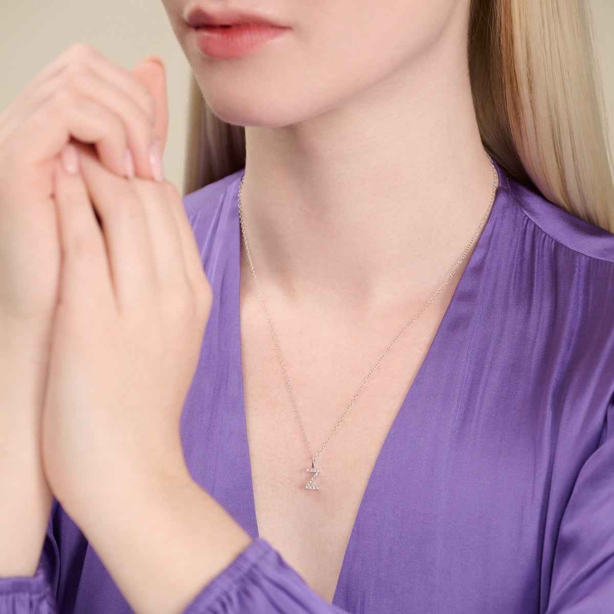 M by Monte Luna Lab-Grown Diamond Accent Initial Z Pendant in Rhodium Plated Sterling Silver front view