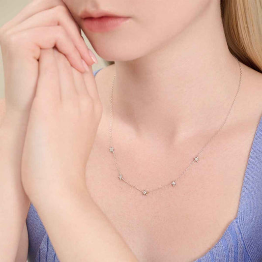 M by Monte Luna 1/10 ct. tw. Lab-Grown Diamond Flower Station necklace in Rhodium Plated Sterling Silver