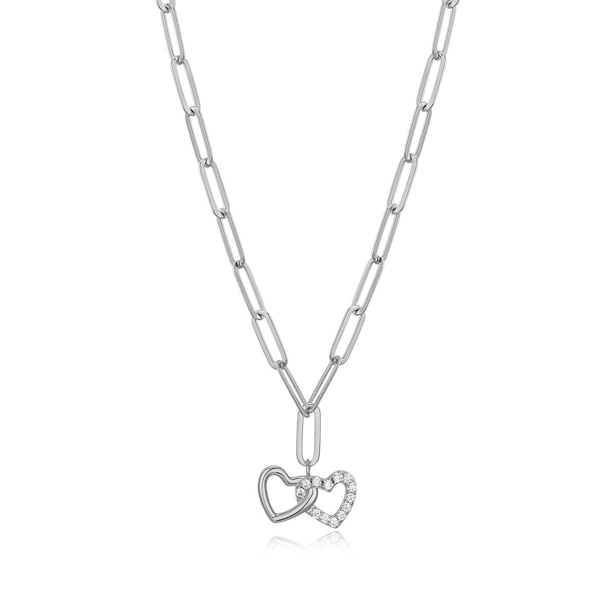 M by Monte Luna 1/10 ct. tw. Lab-Grown Diamond Linked Heart Paperclip Necklace in Rhodium Plated Sterling Silver