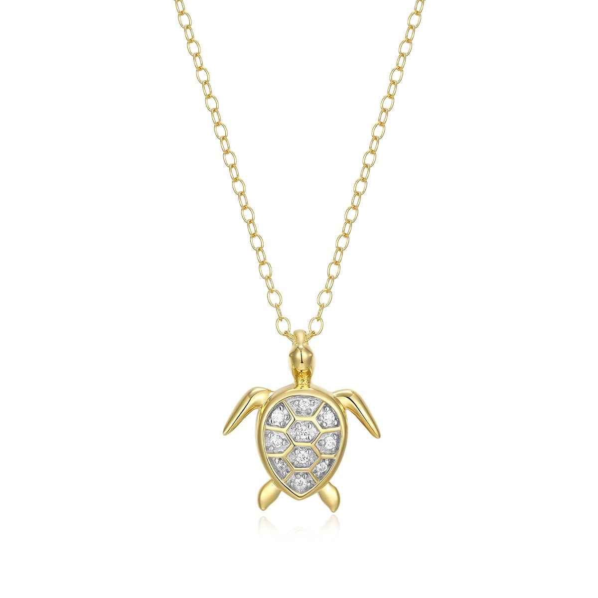 M by Monte Luna Lab-Grown Diamond Accent Turtle Pendant in 14K Yellow Gold Plated Sterling Silver