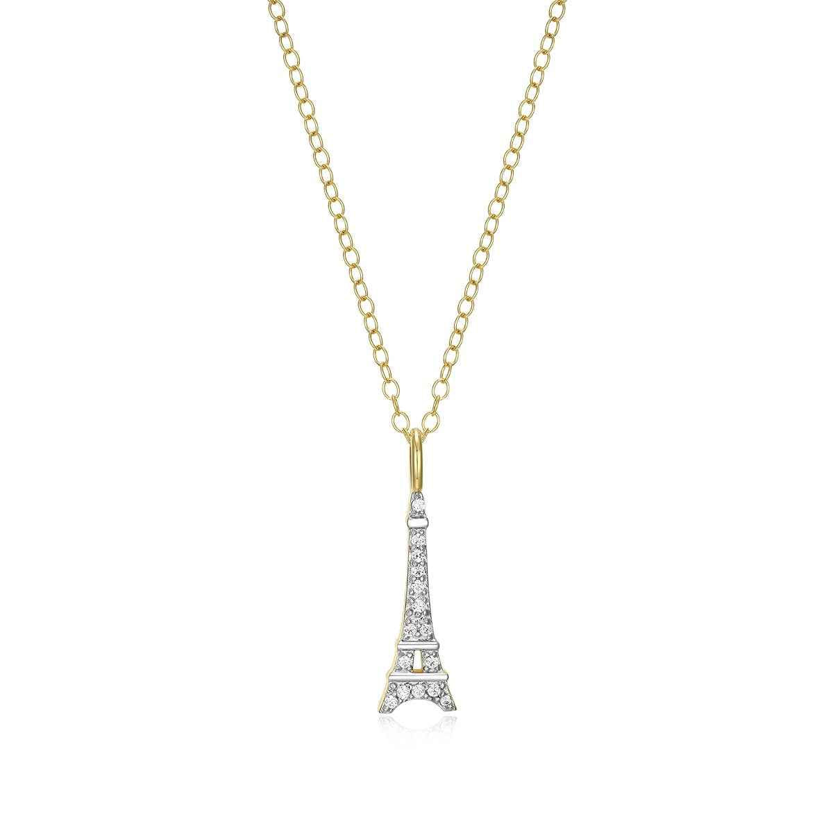 M by Monte Luna Lab-Grown Diamond Accent Eiffel Tower Pendant in 14K Yellow Gold Plated Sterling Silver