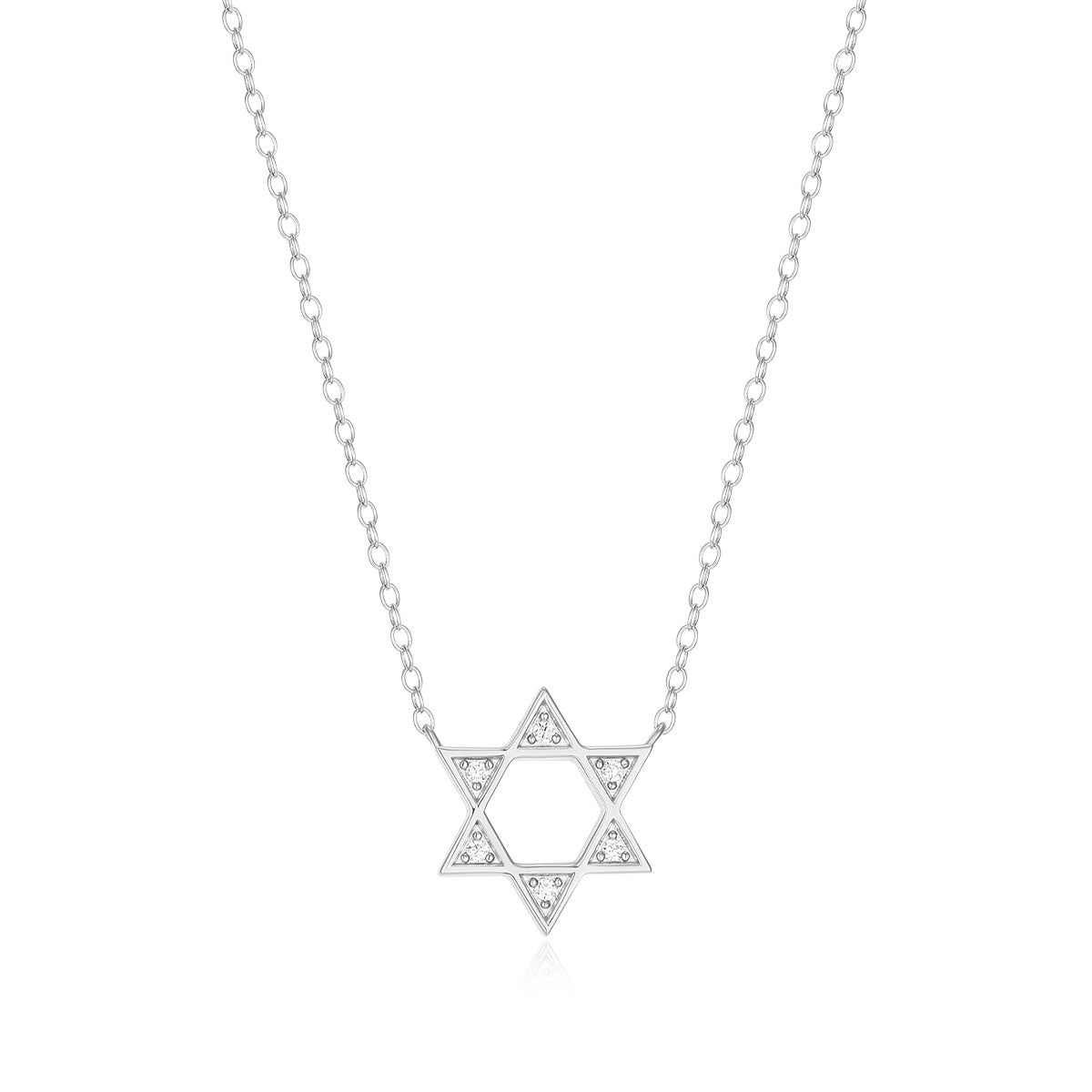 M by Monte Luna Lab-Grown Diamond Accent Star of David Necklace in Rhodium Plated Sterling Silver