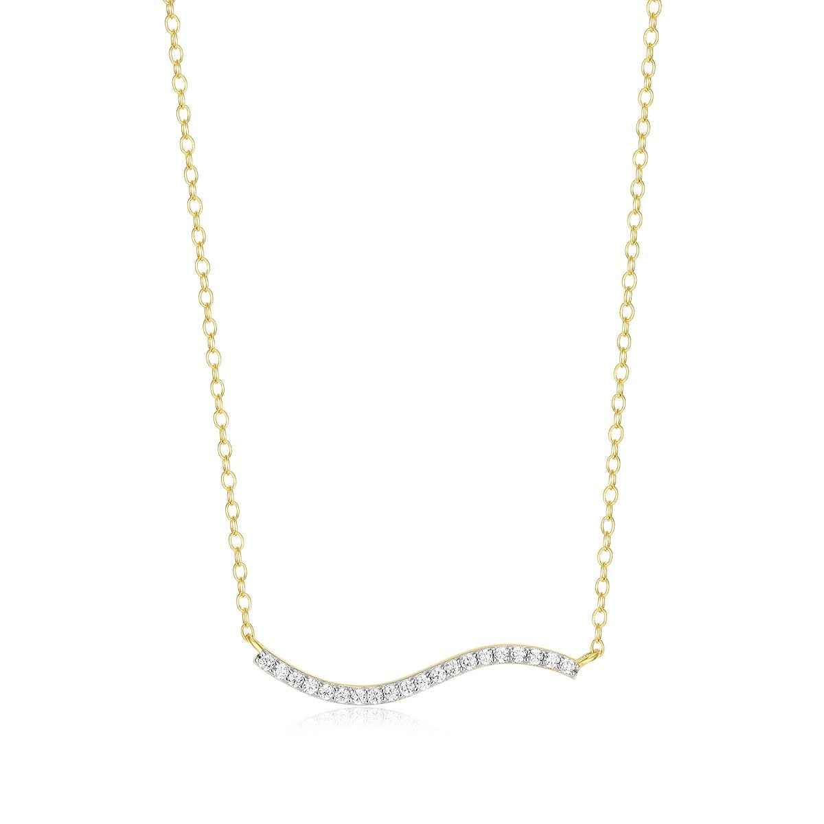 M by Monte Luna 1/5 ct. tw. Lab-Grown Diamond Wavy Bar Necklace in 14K Yellow Gold Plated Sterling Silver