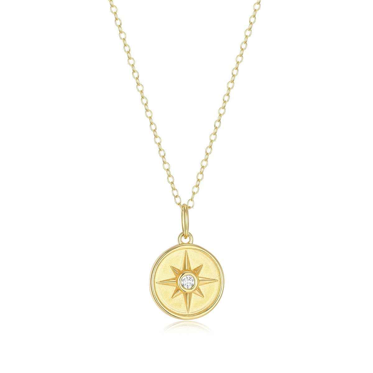 M by Monte Luna Lab-Grown Diamond Accent North Star Coin Pendant in 144K Yellow Gold Plated Sterling Silver