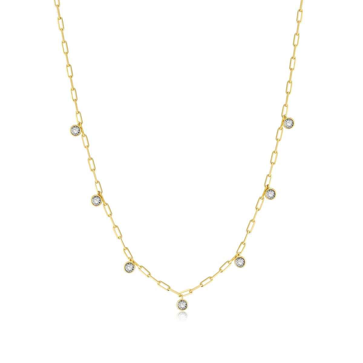 M by Monte Luna 1/6 ct. tw. Lab-Grown Diamond Dangle Station Necklace in 14K Yellow Gold Plated Sterling Silver