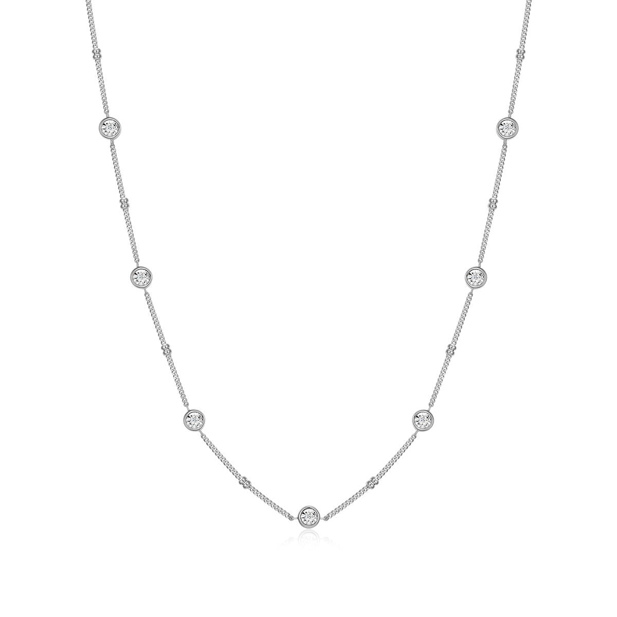 M by Monte Luna 1/6 ct. tw. Lab-Grown Diamond Station Necklace in Rhodium Plated Sterling Silver