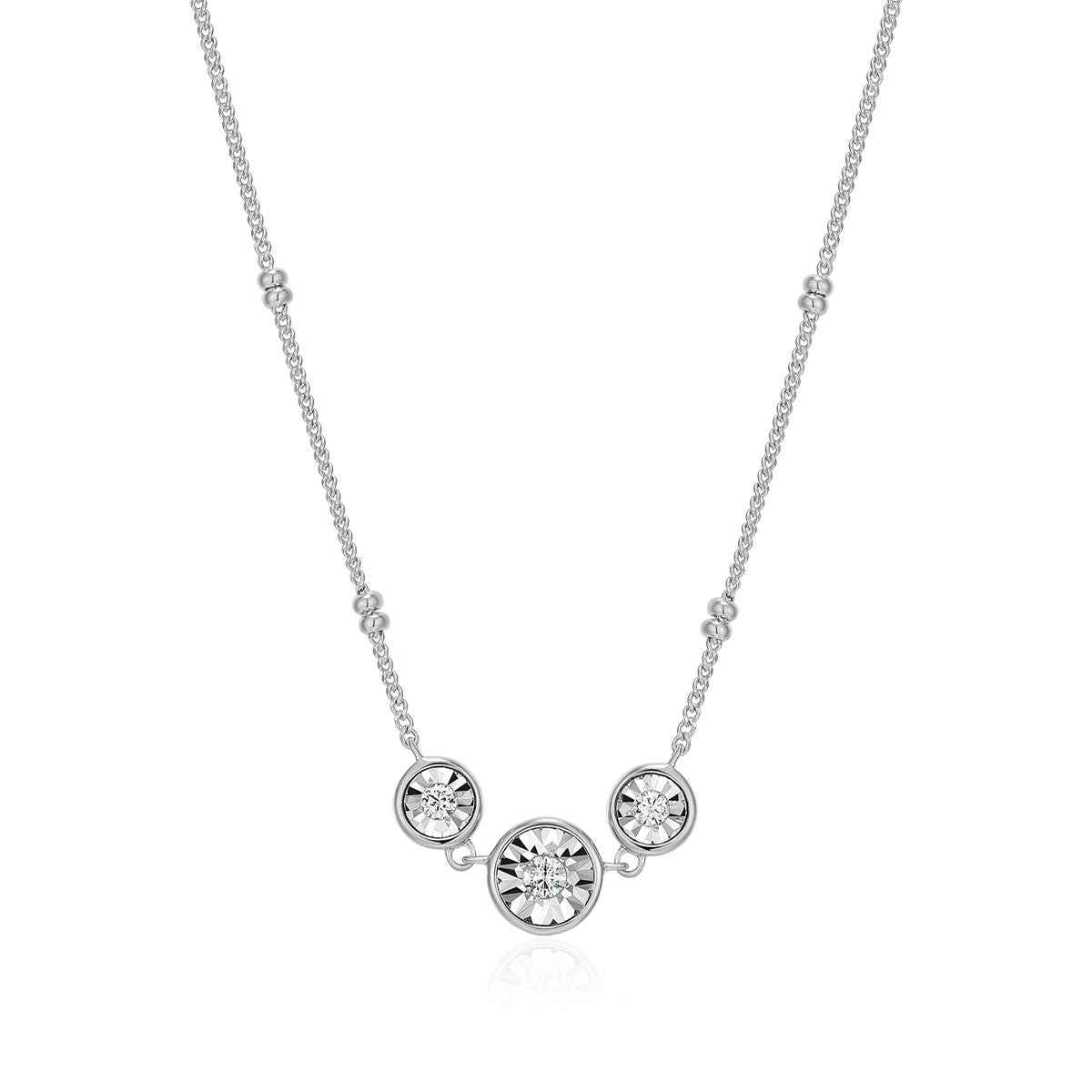 M by Monte Luna 1/10 ct. tw. Lab-Grown 3-Stone Diamond Necklace in Rhodium Plated Sterling Silver