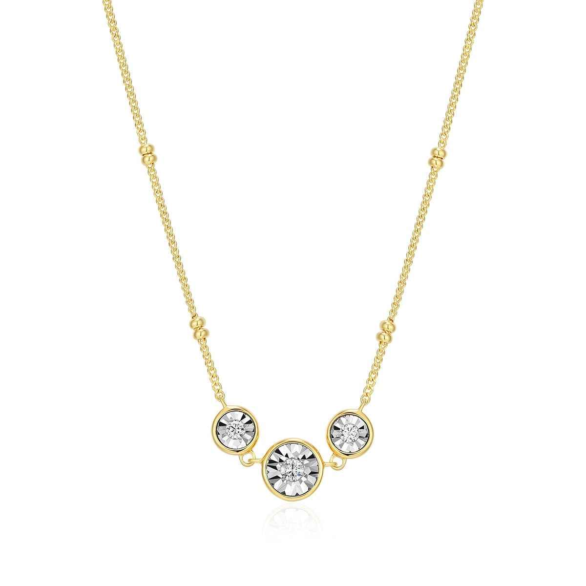 M by Monte Luna 1/10 ct. tw. Lab-Grown 3-Stone Diamond Necklace in 14K Yellow Gold Plated Sterling Silver