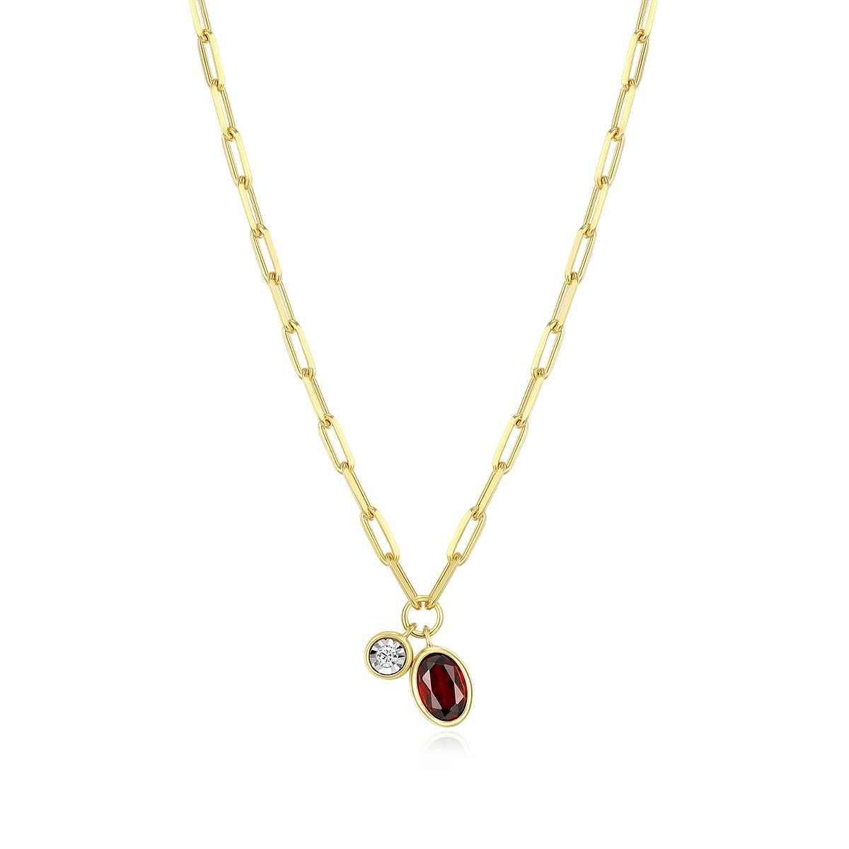 M by Monte Luna Oval Garnet & 1/5 ct. tw. Lab-Grown Diamond January Birthstone Necklace in 14K Yellow Gold Plated Sterling Silver